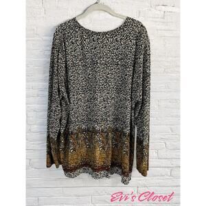 Pleat Pleat by Rafael Cardigan Women's 2X Animal Print Crinkle Ethnic Stretch